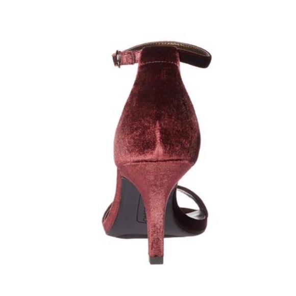 Burgundy Red Velvet Kitten Heel Dressy Sandals - Picture 6 of 7